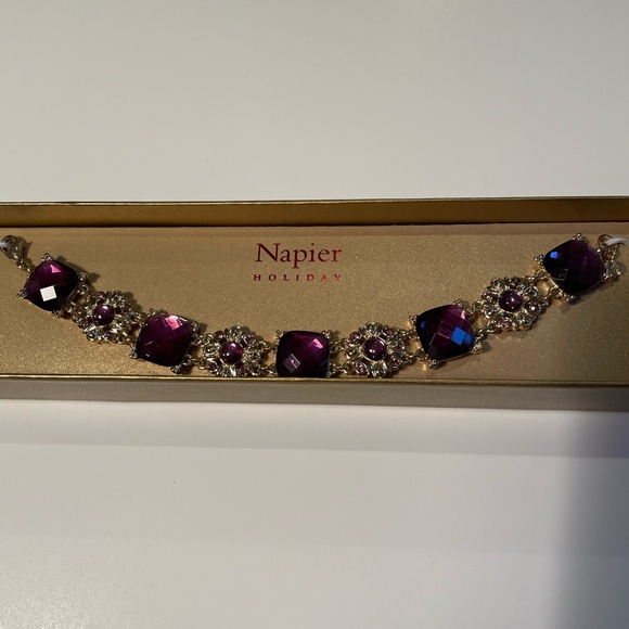 Bracelet Napier purple faceted in gold tone metal - Picture 2 of 15